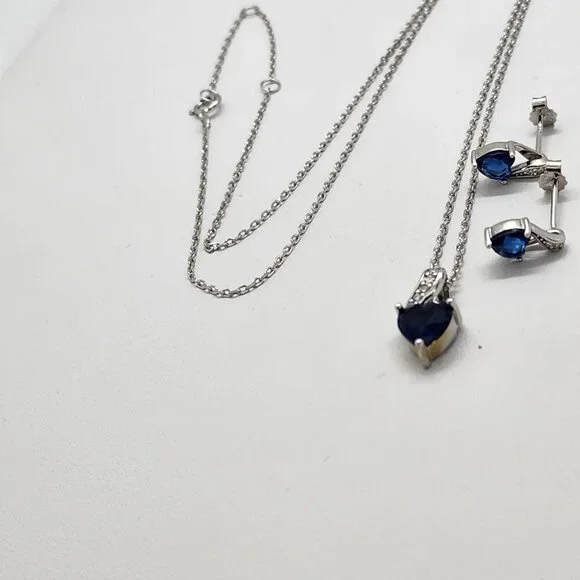 Brand New Sterling Silver 925 Blue Heart Gemstone 2pc Set - Picture 6 of 6